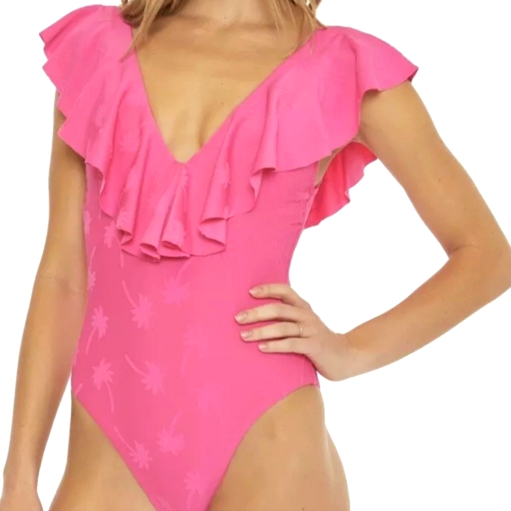 Trina Turk Hot Pink Palm Tree Sway size 10 one-piece swimsuit. New with tags.